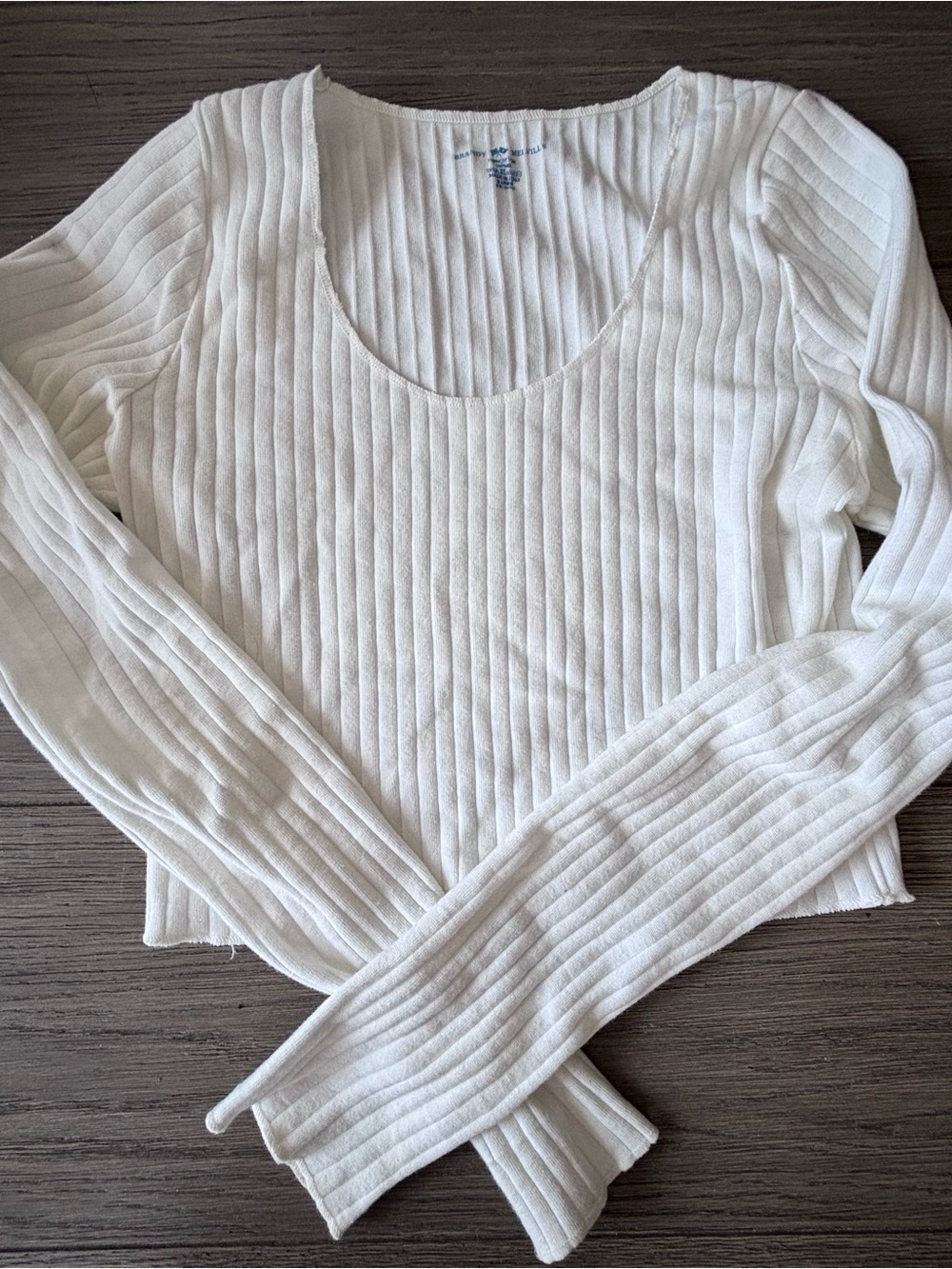 BRANDY MELVILLE White Ribbed Scoop-Neck Long Sleeve Top